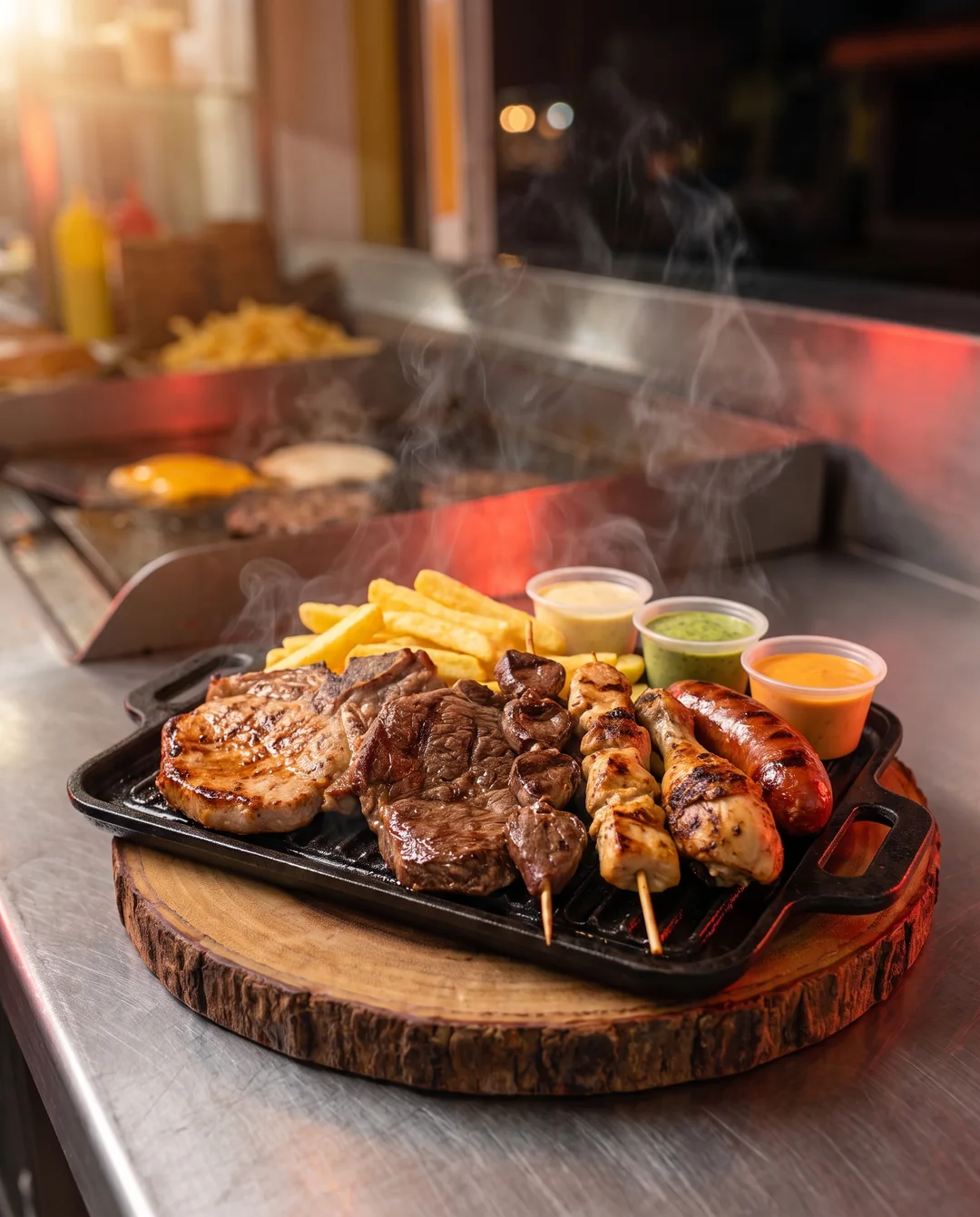 Parrilla mixta con anticuchos, brochetas y chorizo (imagen referencial)